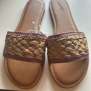 NWT Brown Woven Slide Sandals